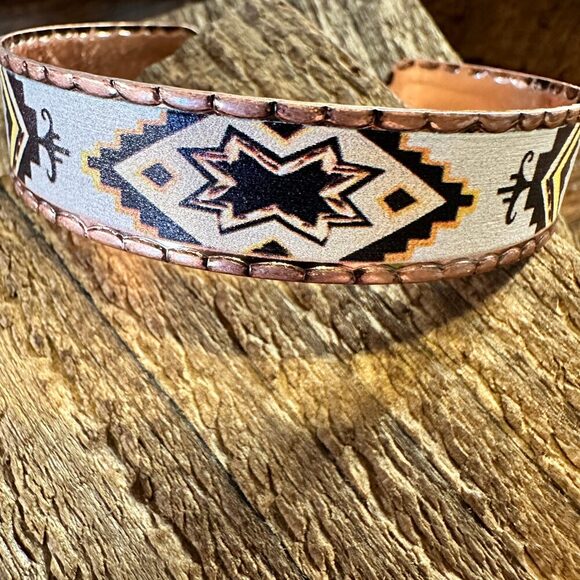 Handmade Boho Native American Navajo Copper Narrow Cuff Bracelet, Adjustable, G - Picture 8 of 9